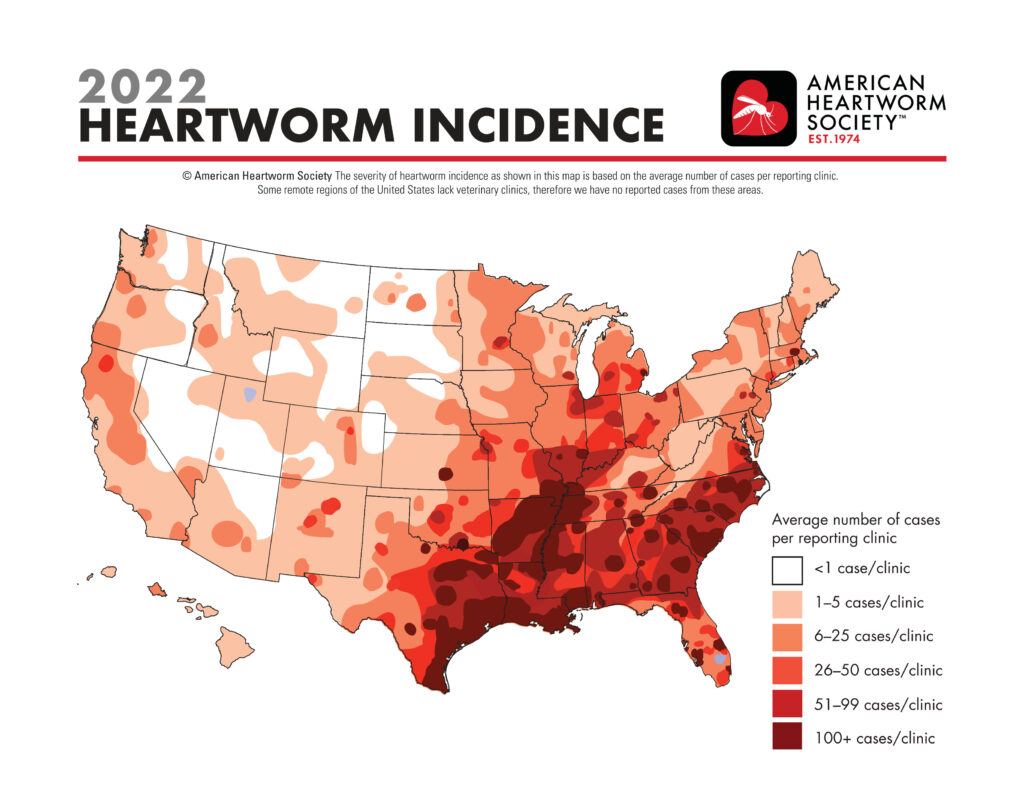 American Heartworm Society 2022 Heartworm Incidence Map